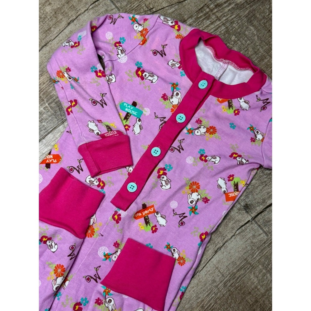 WellieWishers‎ American Girl Girls Pink Bunny Garden Union Suit Pajamas Size 4